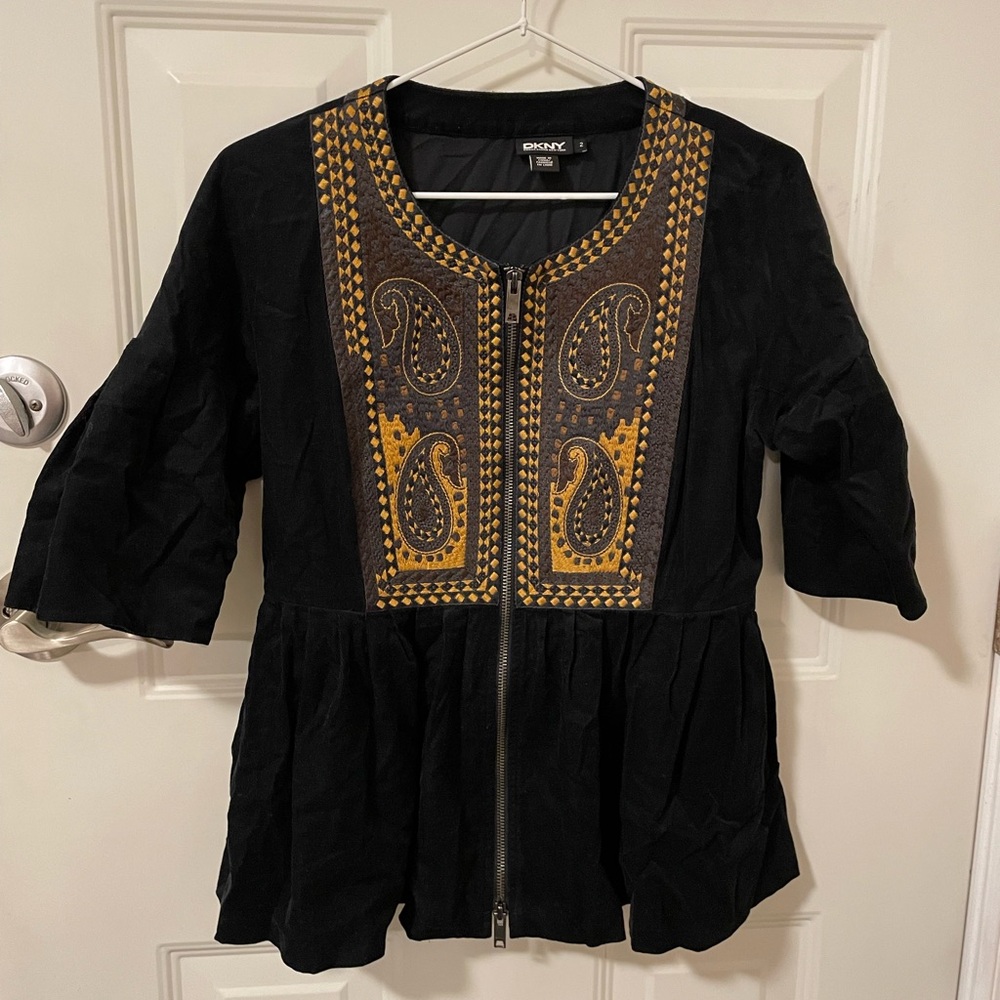 DKNY Black Jacket with Gold Paisley Embroidery